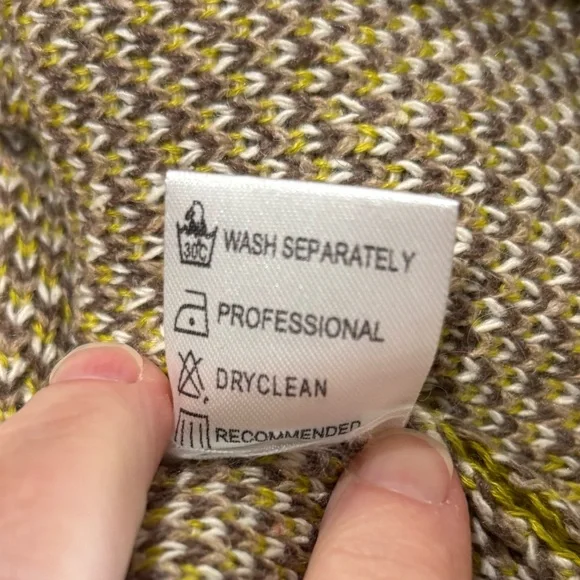 MISSLOOK women’s crewneck sweater size Med brown/cream/chartreuse - Picture 7 of 9